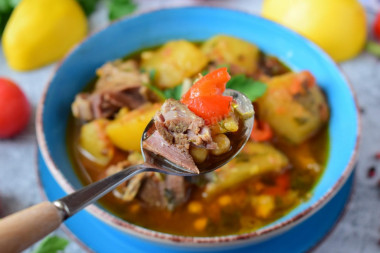 Azerbaijani mutton Bozbash soup with chickpeas