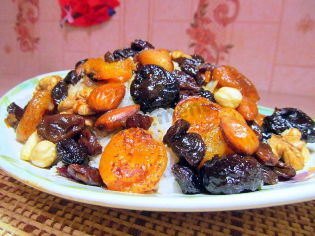 Sweet Armenian pilaf with raisins and dried fruits