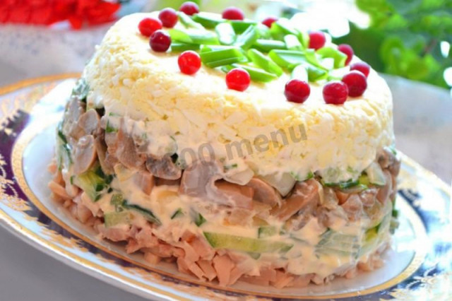 Lyudmila salad with ham and mushrooms