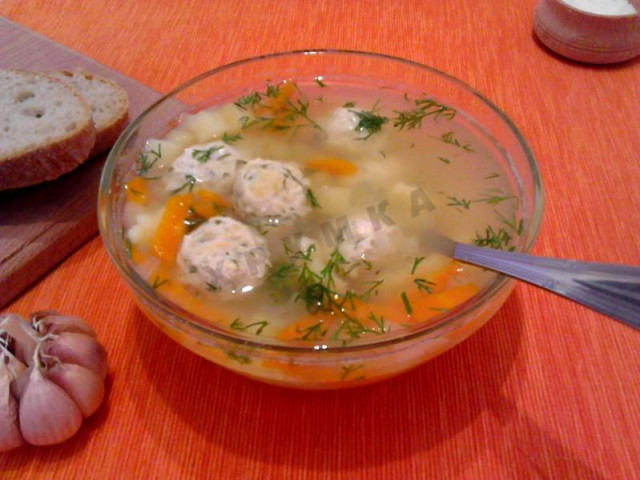 Soup with chicken meatballs and dumplings