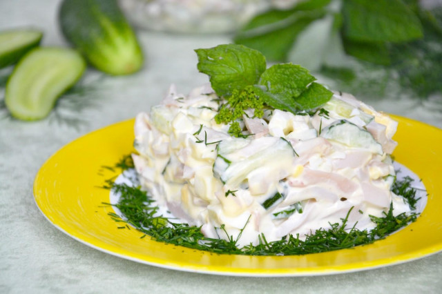 Squid salad with fresh cucumber and egg
