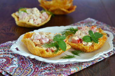 Salad in a cheese basket