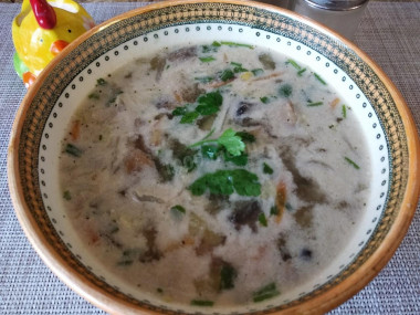 Soup with Peking cabbage and champignons