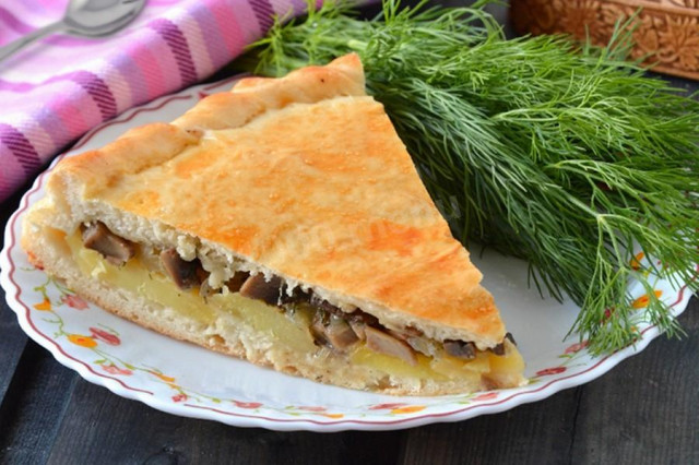 Pie with salted mushrooms and potatoes