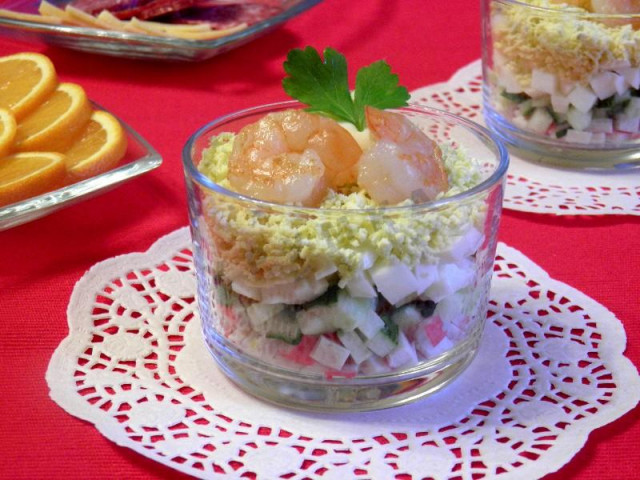 Salad with fried shrimp for the New Year