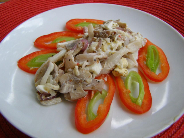 Salad with squid and mushrooms