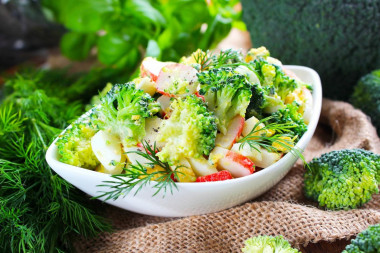 Broccoli salad crab sticks egg and mayonnaise