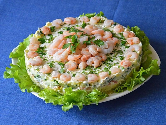 Salad with red fish and shrimp for a New One year