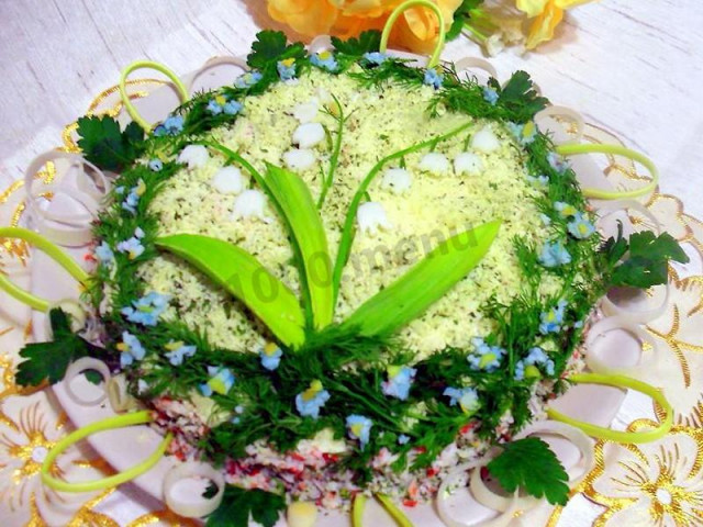 Lily of the Valley salad with crab sticks