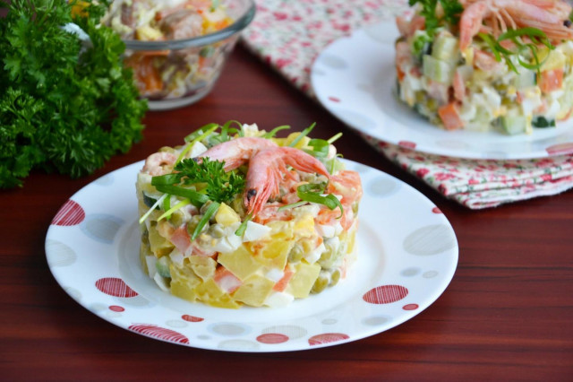 Olivier salad with shrimp