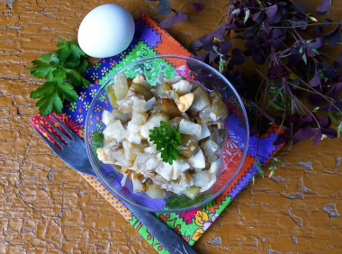 Eggplant salad with egg and pickled onion