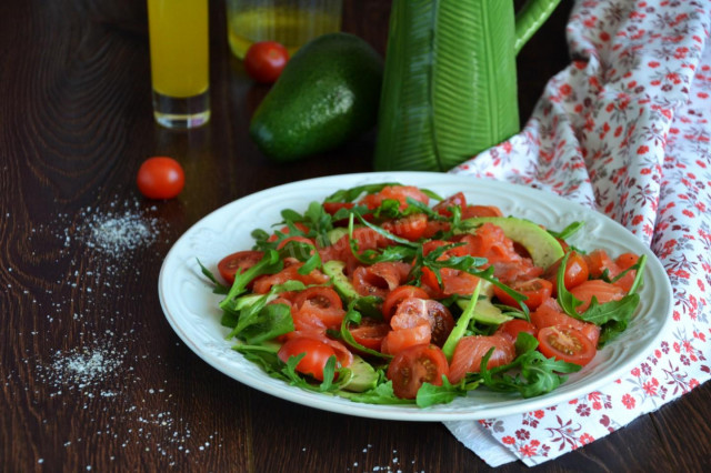 Salad with avocado and red fish
