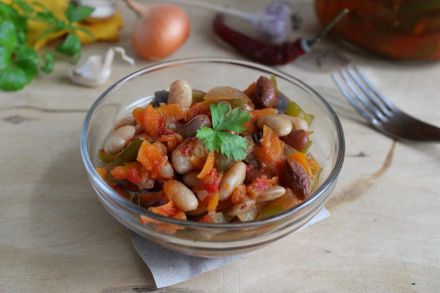 Beans with eggplant for winter salad