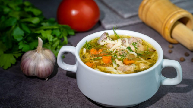 Chicken soup with homemade noodles without potatoes
