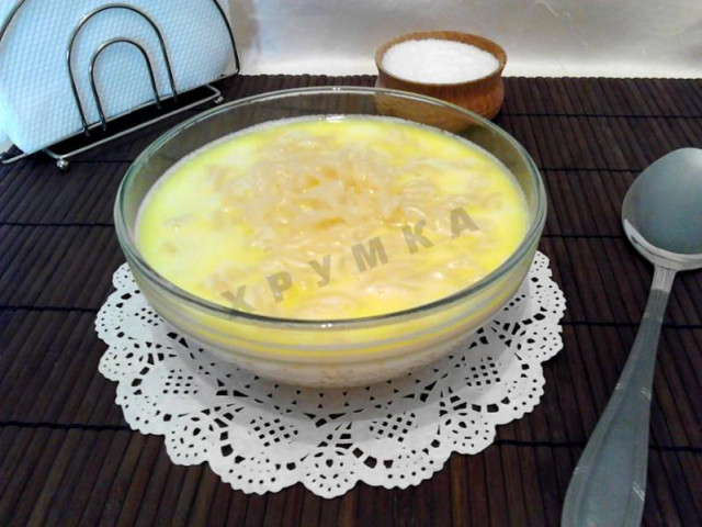 Milk soup with pasta for a child with honey