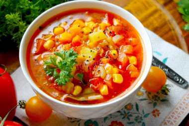 Vegetable soup with tomatoes and corn