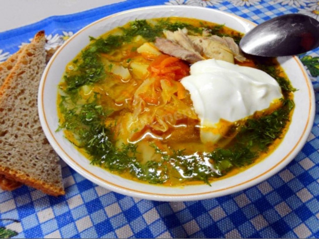 Cabbage soup with turkey and fresh tomatoes