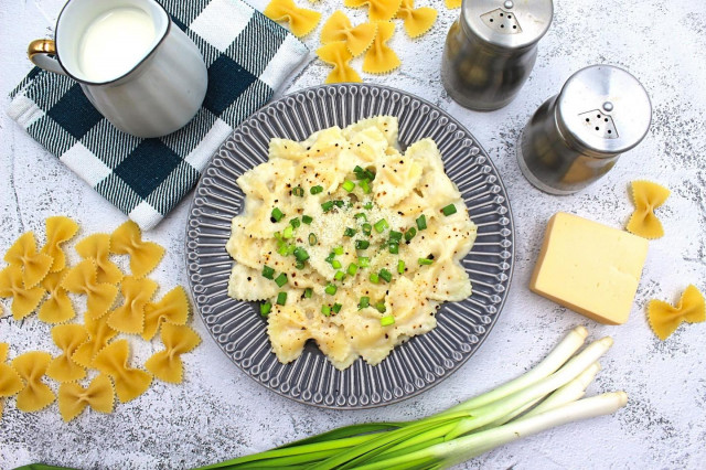 Pasta in sauce with milk and butter with cheese