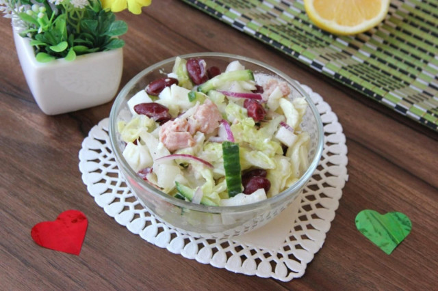 Salad with canned tuna, cucumbers and red beans