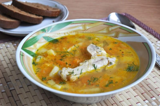 Chicken lentil soup with potatoes and herbs