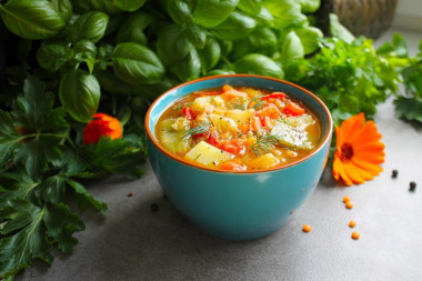 Red lentil and string bean soup