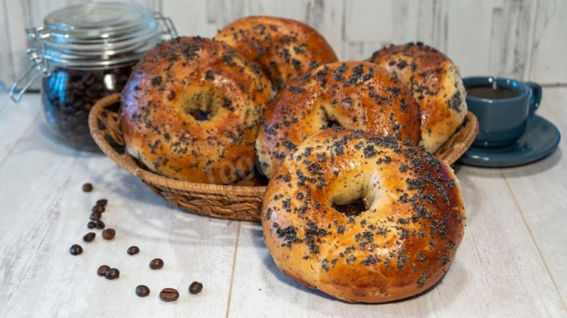 Bagels with poppy seeds in milk