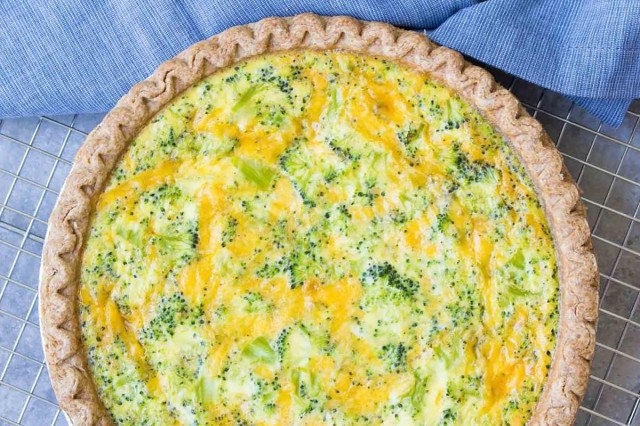 Lauren's quiche with cheddar and broccoli in milk