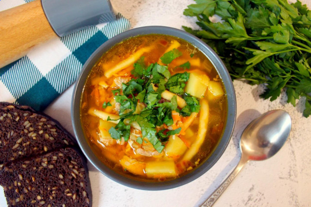 Chicken soup with homemade egg noodles