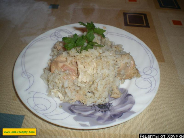 Rice with barley groats and stew