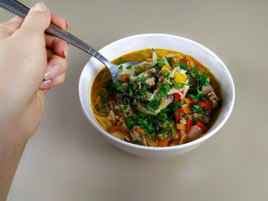 Cabbage soup, tomatoes and bell peppers