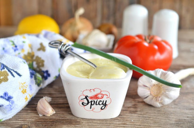 Homemade mayonnaise with egg and vinegar