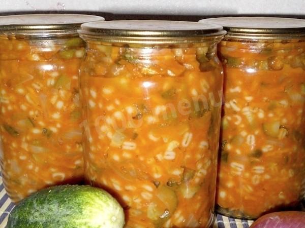 Pickle for winter with tomato from fresh cucumbers in jars