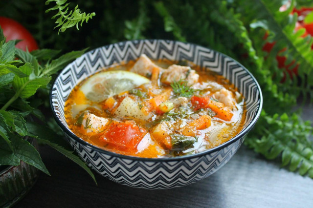 Red fish and spinach soup