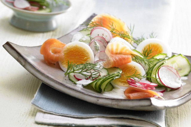 Smoked fish cucumber salad