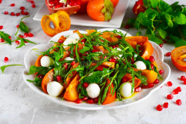 Salad with persimmon cheese and arugula