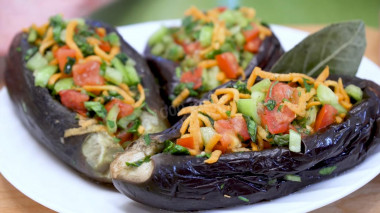 An appetizer from eggplant with vegetable filling