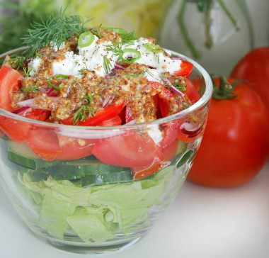 Salad with French mustard tomatoes and cucumbers
