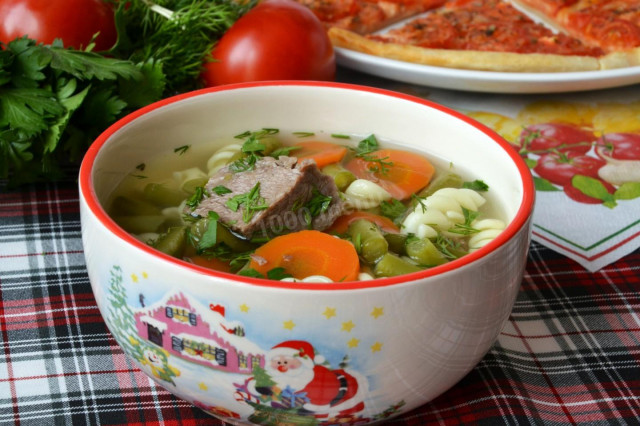 Bean soup with pasta and meat