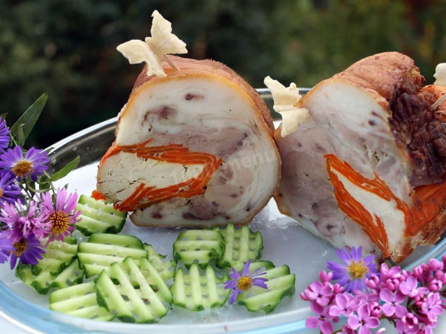 Pork knuckle roll with carrots