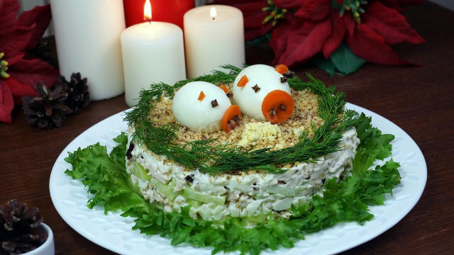 Tenderness salad with chicken eggs cucumbers