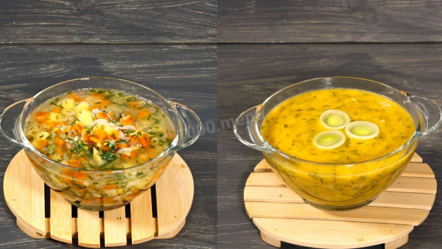 Vegetable soup with fish broth filling