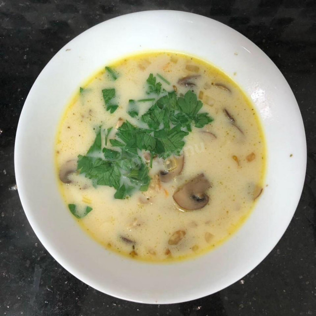Creamy noodle soup with champignons