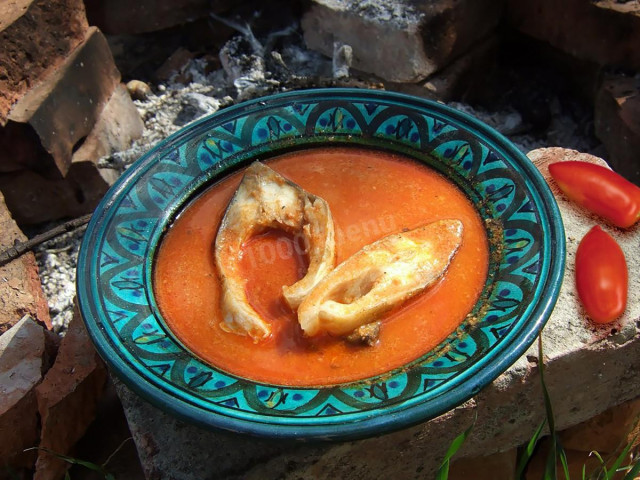 Fish soup from river fish and carp