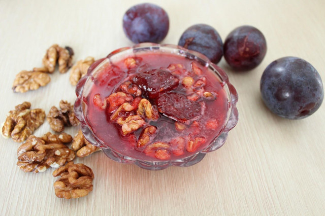 Plum jam with pitted walnuts