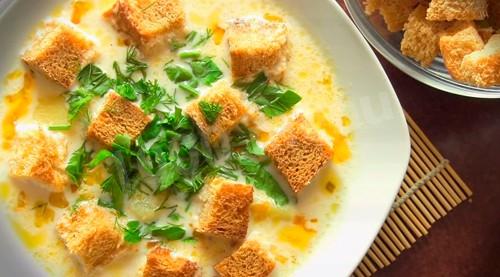 Cheese soup with chicken and crackers