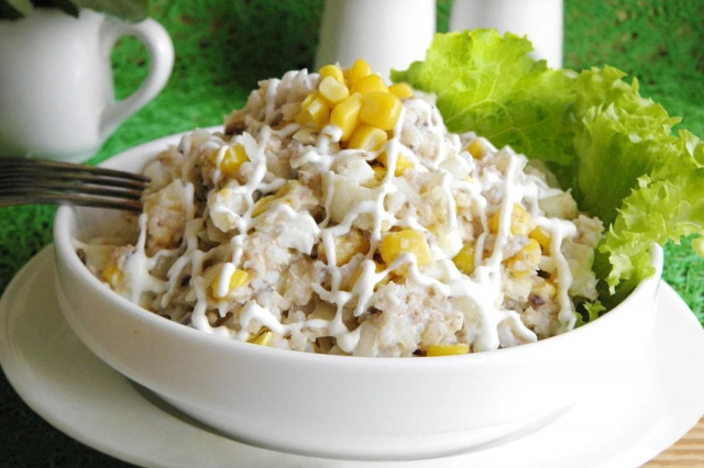Salad with krill meat and corn