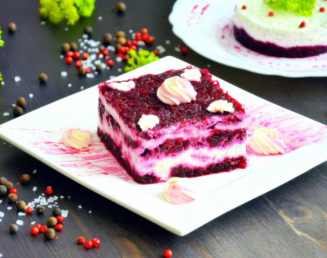 Beetroot Red Velvet salad with cottage cheese and garlic