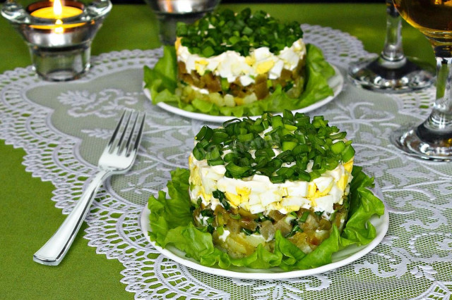 Layered salad with salted bitters