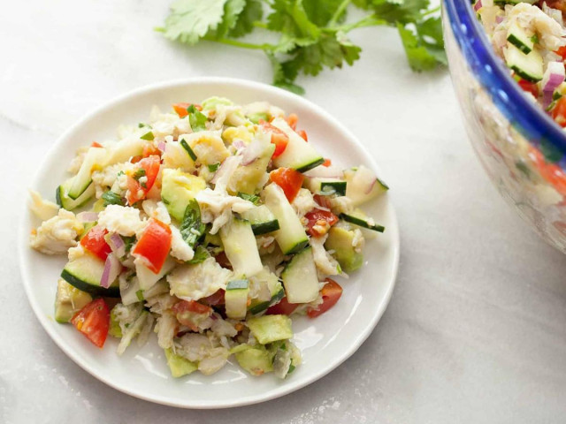 Salad with natural crab and avocado