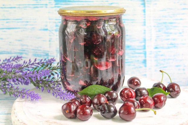 Cherries for winter in a seedless jar in their own juice